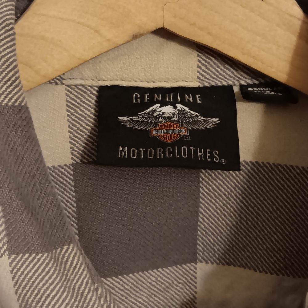 HARLEY DAVIDSON Grey Plaid Snap On Button Long Sleeve Shirt Mens SZ L - Picture 4 of 5